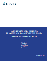 Reproducción parcial de la portada del documento 'La evaluación de la eficiencia de las tecnologías sanitarias en España: Origen, evolución y estado actual' (FUNCAS, 2022)