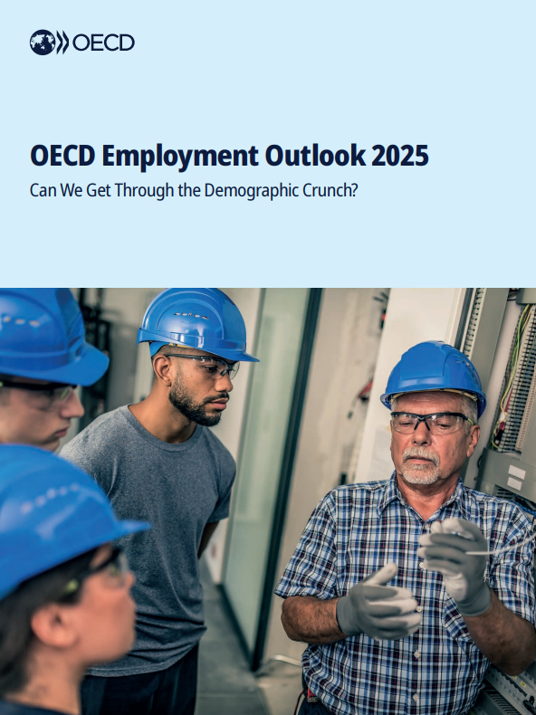 Reproducci&oacute;n total de la portada del documento 'OECD Employment Outlook 2025. Can we get through the demographic crunch?'