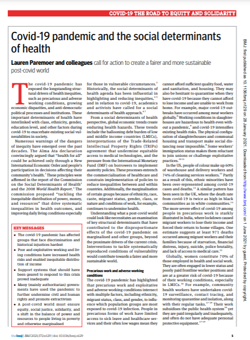 Covid-19 pandemic and the social determinants of health