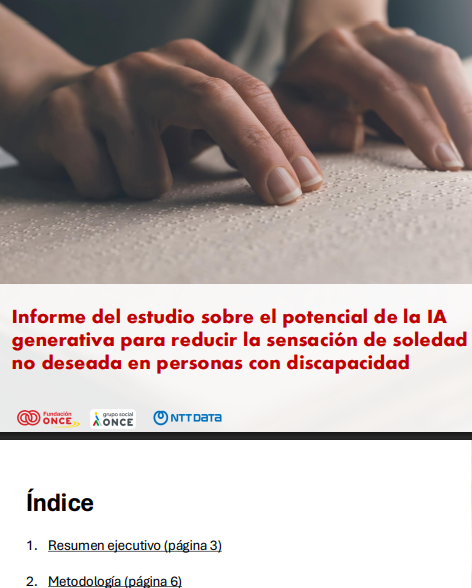 'Informe del estudio sobre el potencial de la IA generativa para reducir la sensaci&oacute;n de soledad no deseada en personas con discapacidad.' dokumentuaren azalaren erreprodukzio partziala