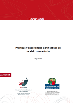 Reproducci&oacute;n total de la portada del documento 'Pr&aacute;cticas y experiencias significativas en modelo comunitario. Informe (Observatorio Vasco del Tercer Sector Social, 2024)'