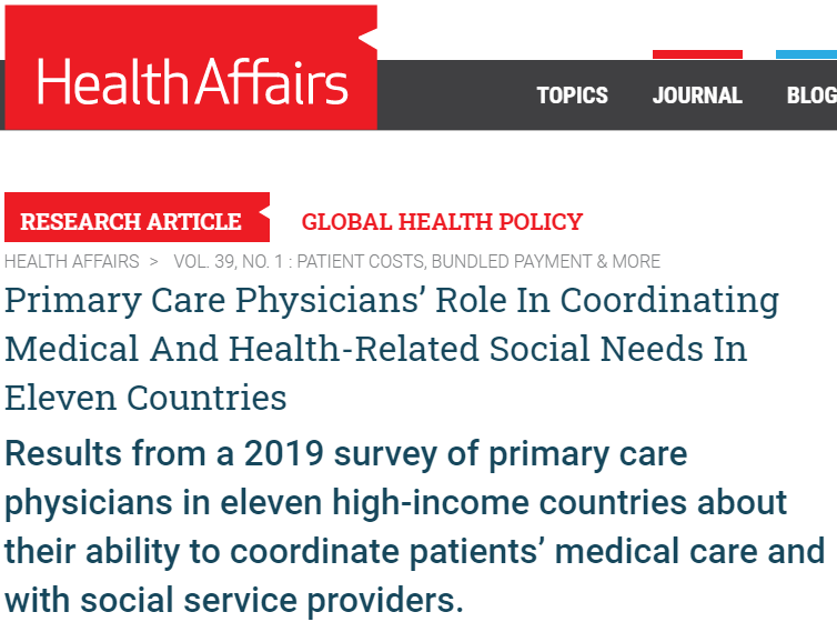 'Primary Care Physicians' Role in Coordinating Medical and Health-Related Social Needs in Eleven Countries