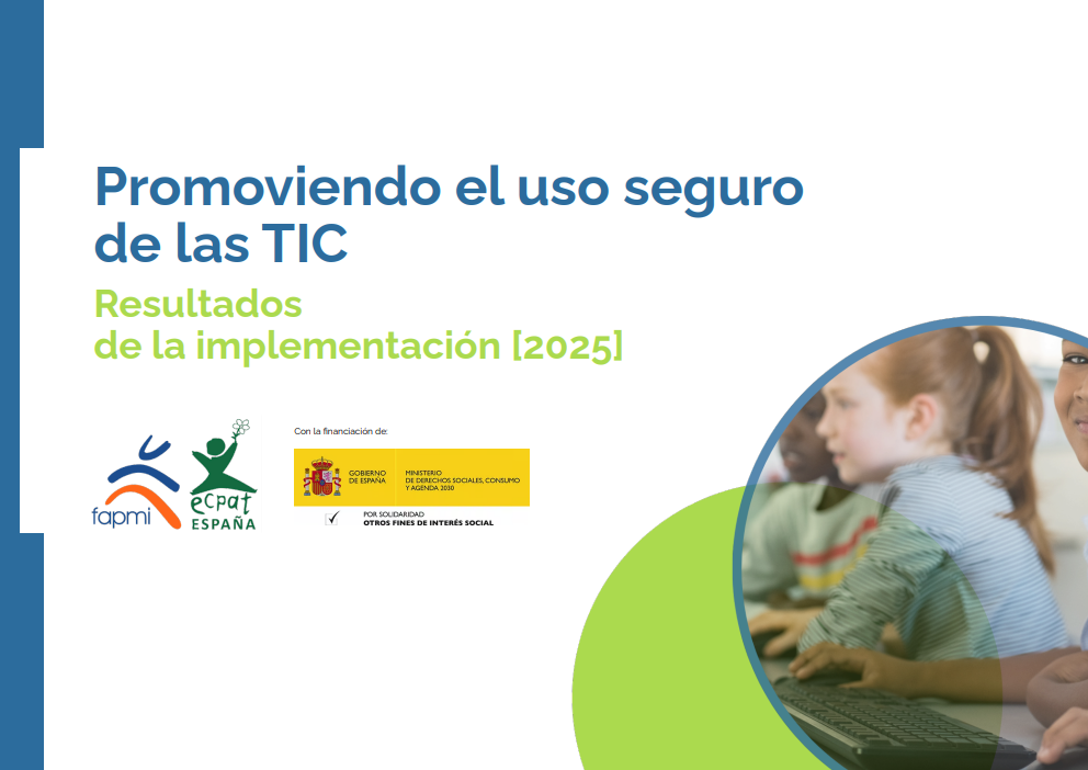 Reproducci&oacute;n total de la portada del documento 'Promoviendo el uso seguro de las TIC- Resultados de la implementaci&oacute;n (2025)'