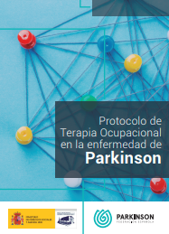 'Protocolo de Terapia Ocupacional en la enfermedad de Parkinson'.  (Federación Española de Parkinson, 2021)) dokumentoaren azalaren zati bat erreprodukzioa