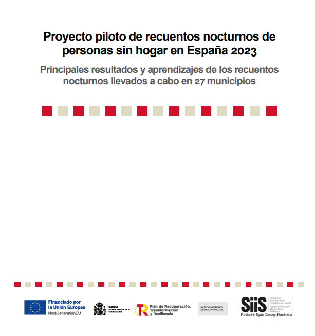 Reproducci&oacute;n total de la portada del documento Proyecto piloto de recuentos nocturnos de personas sin hogar en Espa&ntilde;a 2023