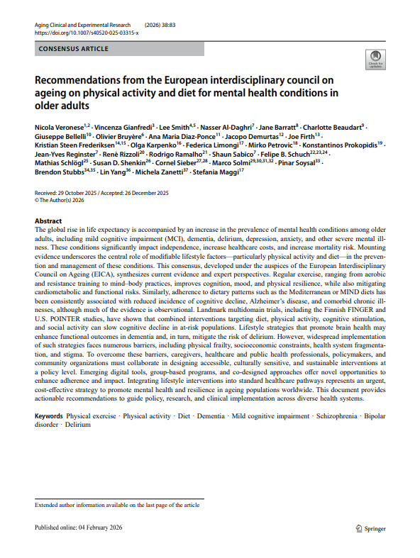'Recommendations from the European interdisciplinary council on ageing on physical activity and diet for mental health conditions in older adults' dokumentuaren azalaren erreprodukzio osoa