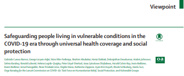 Imagen parcial de la portada del documento  'Safeguarding people living in vulnerable conditions in the COVID-19 era through universal health coverage and social protection.' The Lancet Public Health vol. 7, n. 1, 2022