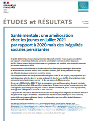 Imagen parcial de la portada del documento 'Santé mentale: une amélioration chez les jeunes en juillet 2021 par rapport à 2020 mais des inégalités sociales persistantes' (DREES, 2022)