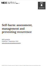 Reproducción parcial de la portada del documento 'Self-harm: assessment, management and preventing recurrence' (NICE, 2022)