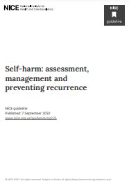 Reproducci&oacute;n parcial de la portada del documento 'Self-harm: assessment, management and preventing recurrence' (NICE, 2022)