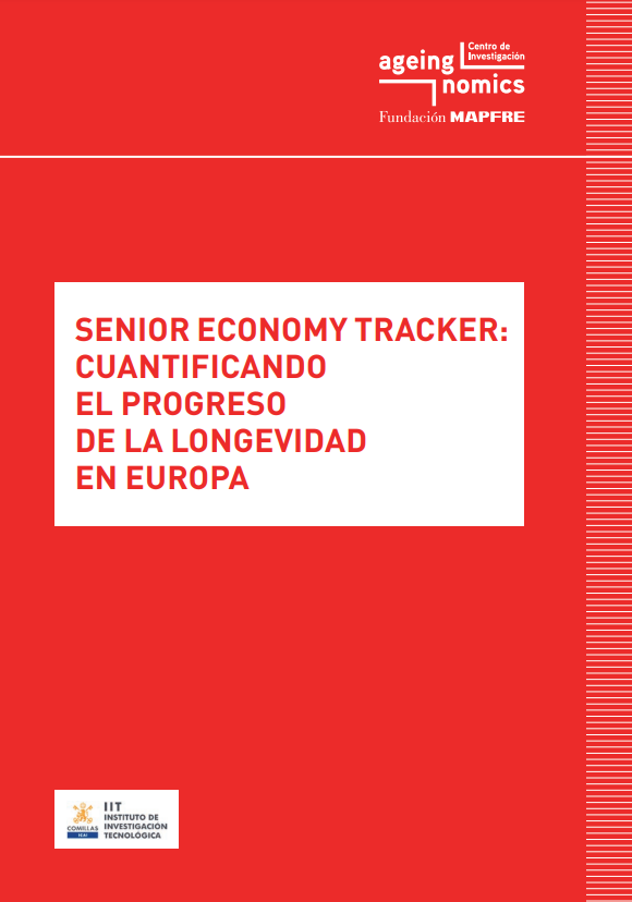 'Senior Economy Tracker: Cuantificando el progreso de la longevidad en Europa (AgeingNomics, Centro de Investigaci&oacute;n. Fundaci&oacute;n MAPFRE, 2024)' dokumentuaren azalaren erreprodukzio osoa