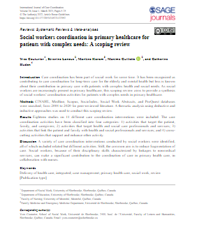 Reproducci&oacute;n parcial de la portada del documento 'Social workers coordination in primary healthcare for patients with complex needs: A scoping review' (International Journal of Care Coordination, Vol. 26, N&uacute;m 1, Marzo 2023)