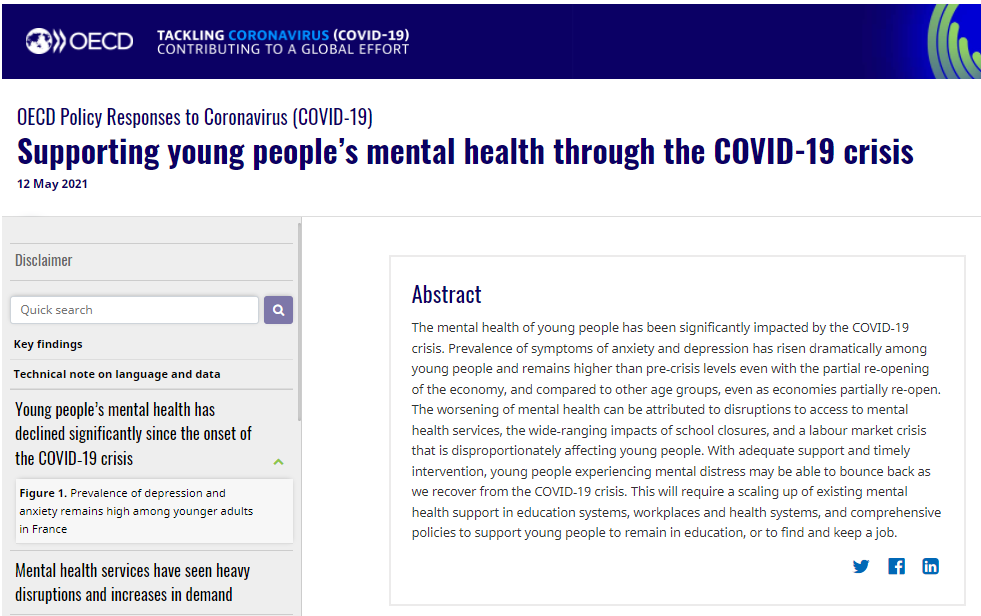 Supporting young people's mental health through the COVID-19 crisis (OCDE, 2021)