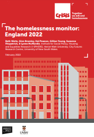 Ondorengo dokumentuaren azalaren erreprodukzio partziala:  'The homelessness monitor: England 2022' (Heriot-Watt University and University of New South Wales, 2022)