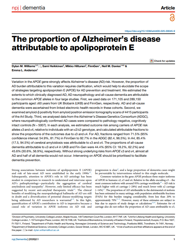 Reproducci&oacute;n total de la portada del documento 'The proportion of Alzheimer's disease attributable to apolipoprotein E.'