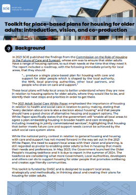 'Toolkit for place-based plans for housing for older adults (SCIE, 2024)' dokumentuaren azalaren erreprodukzio osoa