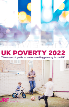 "UK Poverty 2022: The essential guide to understanding poverty in the UK " (Joseph Rowntree Foundation, 2022) txostenaren azalaren zati bat erreprodukzioa