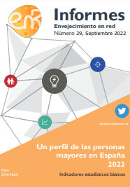 'Un perfil de las personas mayores en Espa&ntilde;a, 2022. Indicadores estad&iacute;sticos b&aacute;sicos. Informes Envejecimiento en Red n&ordm; 29' (CSIC, 2022) dokumentoaren azalaren zati bat erreprodukzioa