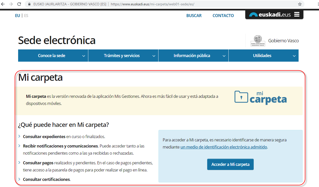 Funcionalidades de Mi carpeta