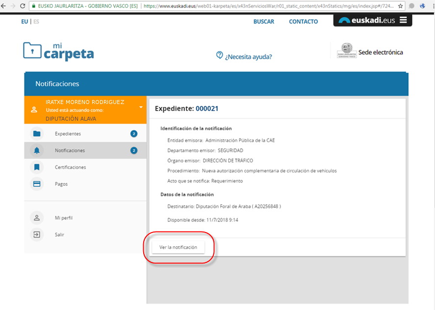 Ver la notificaci&oacute;n