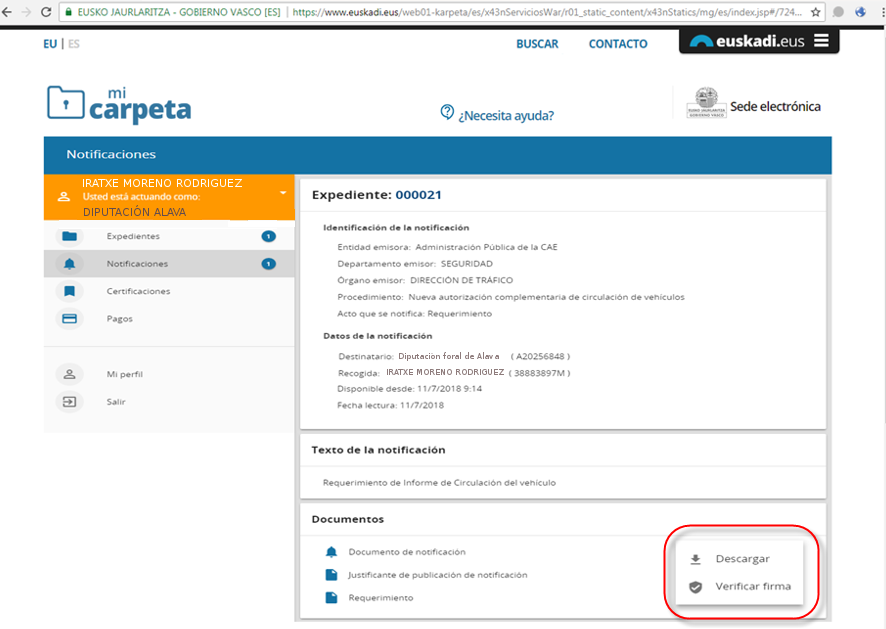 Descargar documento / Verificar firma documento