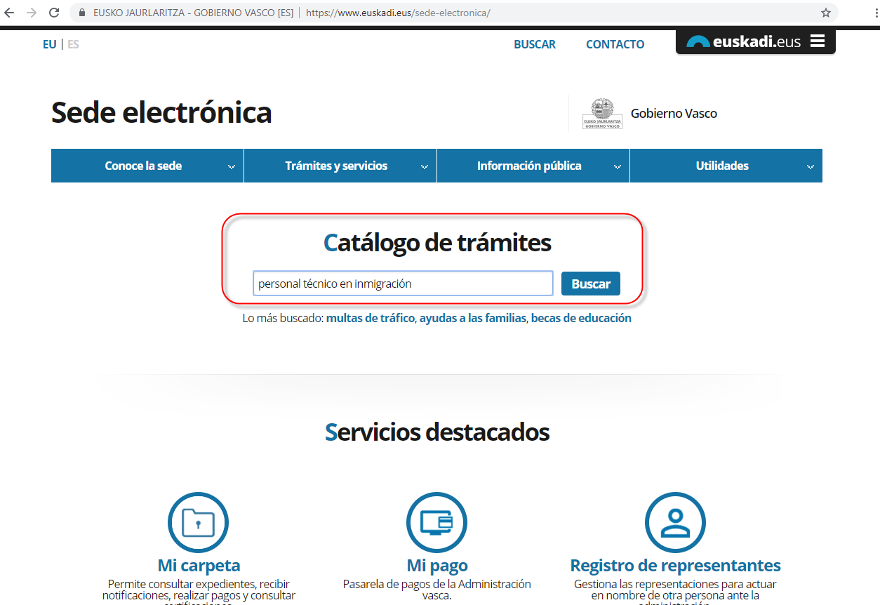 Catálogo de Trámites en la Sede electrónica del Gobierno Vasco