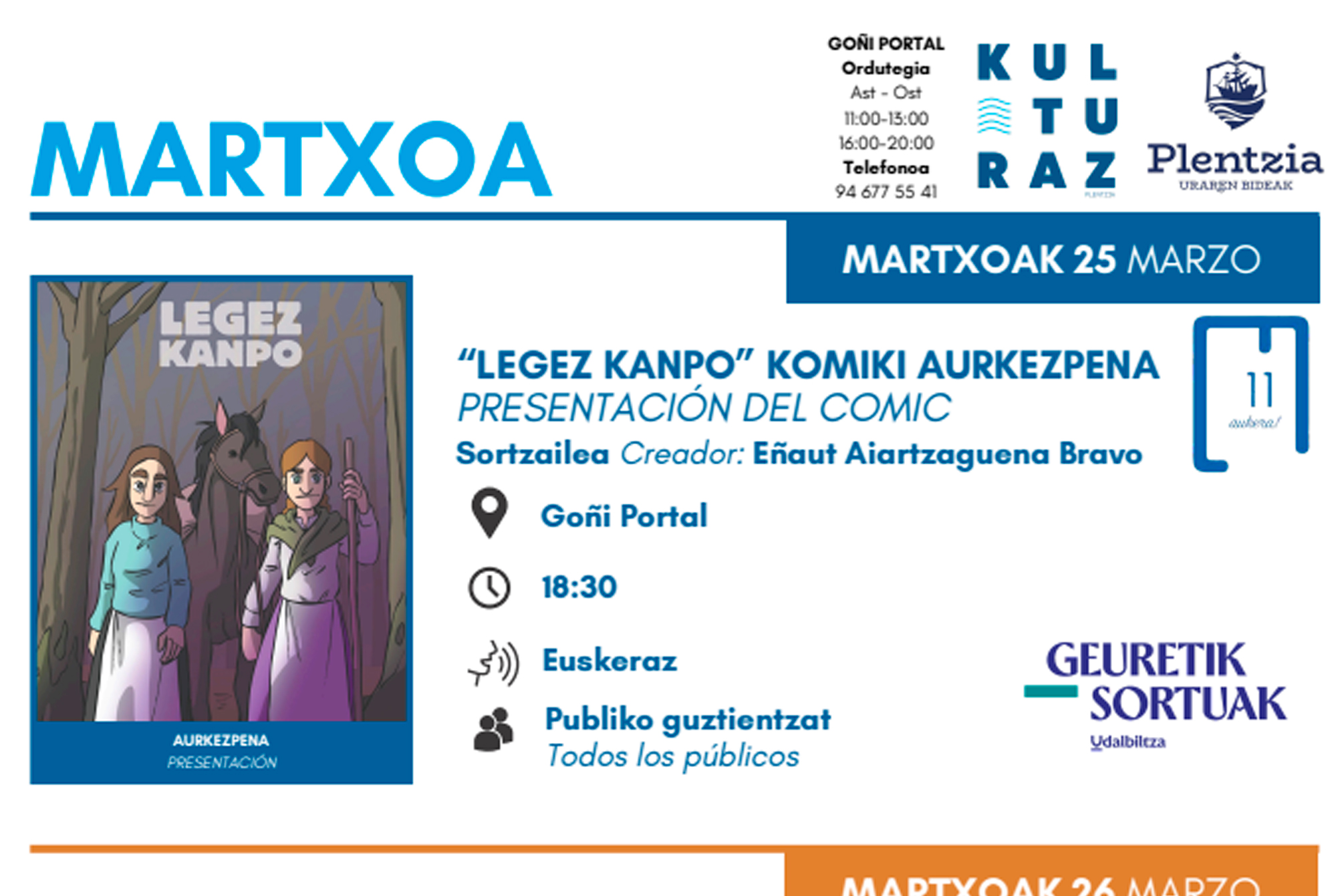 Geuretik Sortuak: PRESENTACI&Oacute;N DEL COMIC &ldquo;LEGEZ KANPO&rdquo;