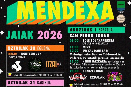 Fiestas de Mendexa 2026: euskal dantzak Fiestas de Mendexa 2026: euskal dantzak
