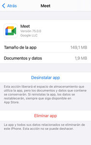 Pantallazo de uno de los pasos para desinstalar/eliminar aplicaciones en iOS 14.8.