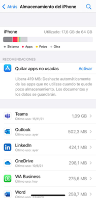Pantallazo de uno de los pasos para desinstalar/eliminar aplicaciones en iOS 14.8.
