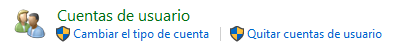 Imagen explicativa de cómo eliminar cuentas de usuario en Windows 10. Seleccionar la opción “Cuentas de usuarios” y después “Quitar cuentas de usuario”.