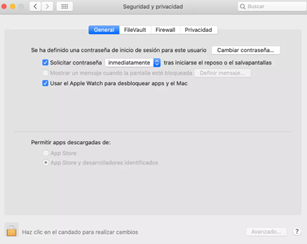 Imagen de uno de los pasos para activar o desactivar el Firewall en MAC OSX 10.14.