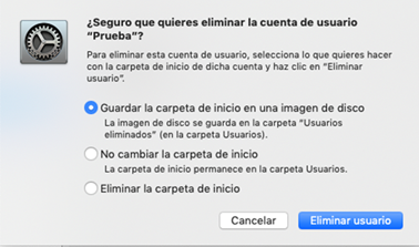 Imagen explicativa de c&oacute;mo eliminar cuentas de usuario en MAC OSX 10.14, hacer click en la cuenta a eliminar en la lista.