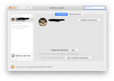 Imagen explicativa de c&oacute;mo eliminar cuentas de usuario en MAC OSX 10.14, ver la lista de usuarios creados.