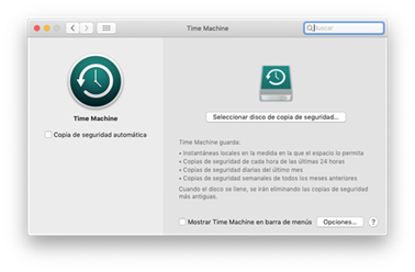 MAC OSX sistema eragileko "Time Machine" interfazearen irudia.