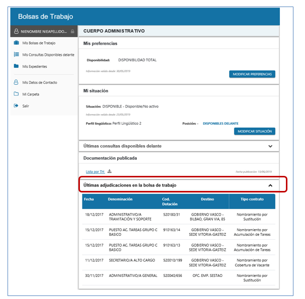 &uacute;ltimas contrataciones