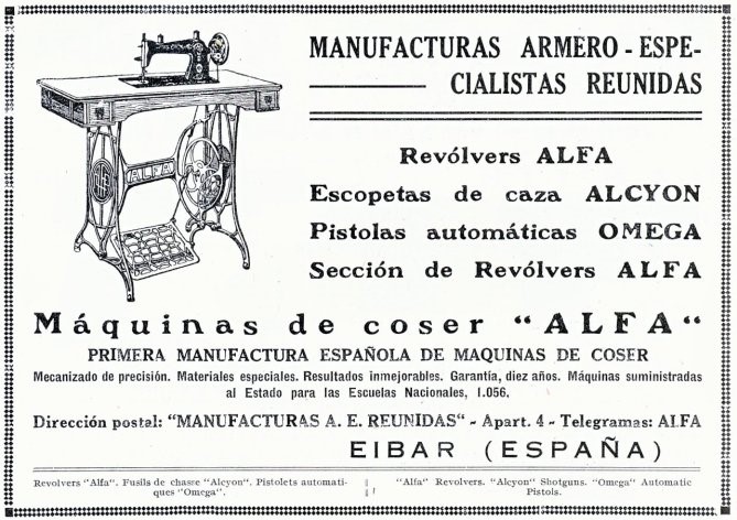 Alfa josteko makinen publizitatea. Catálogo de productores y exportadores españoles, 1930.
