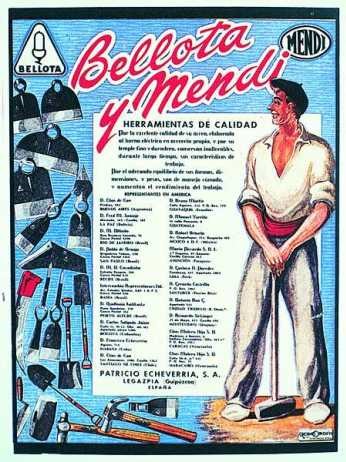 Cartel publicitario de Herramientas Bellota y Mendi. Fuente: bertan.gipuzkoakultura