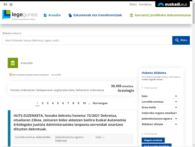 Bilaketa aurreratuaren emaitzak