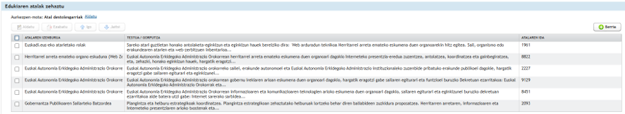 Eduki konplexu baten adibidez, non hainbat atal sortu den