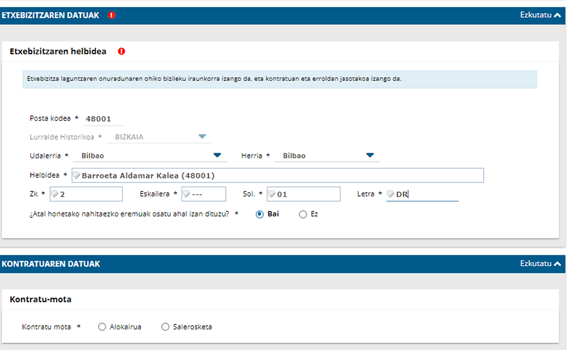 Etxebizitzaren datuak