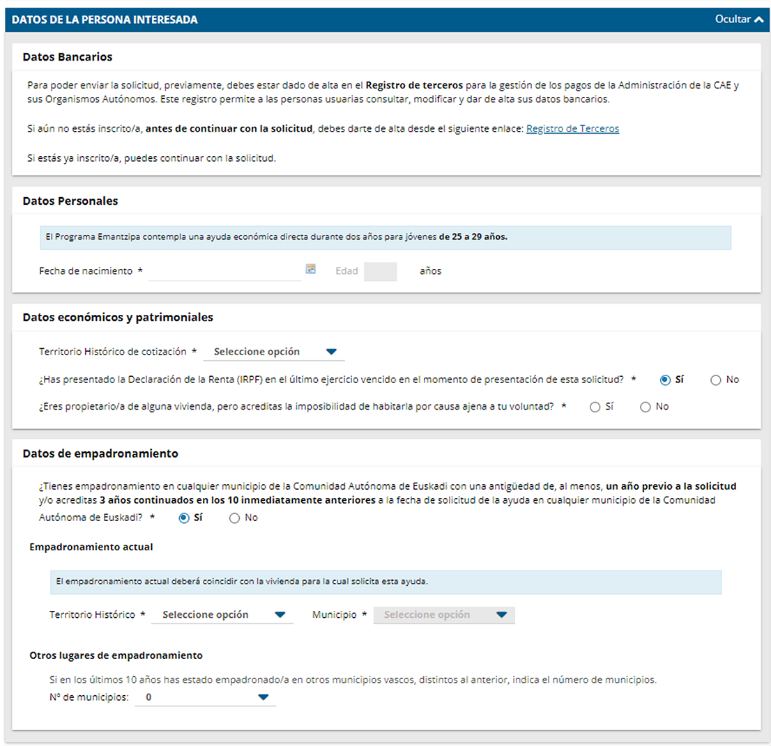 Datos de la persona interesada
