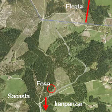 Ortofoto Diputaci�n Foral de Gipuzkoa con indicaci�n de lugar de la fosa de Sagasti.