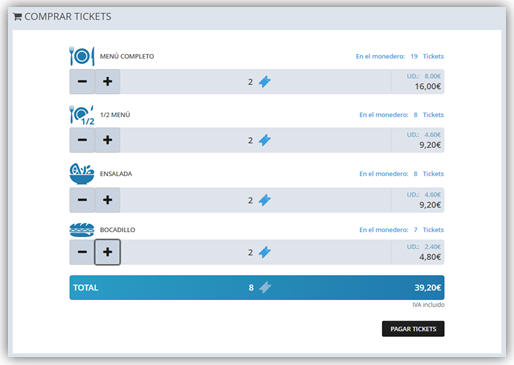pantalla para la compra de tickets