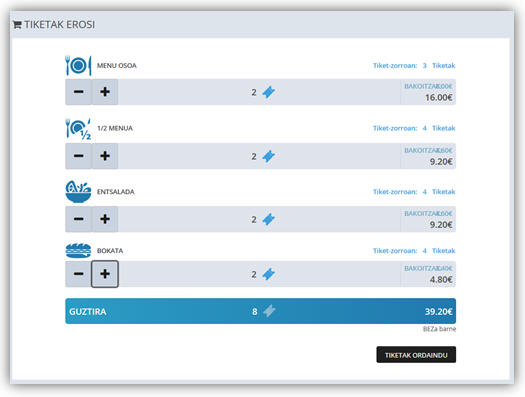 tiketak erosteko pantaila