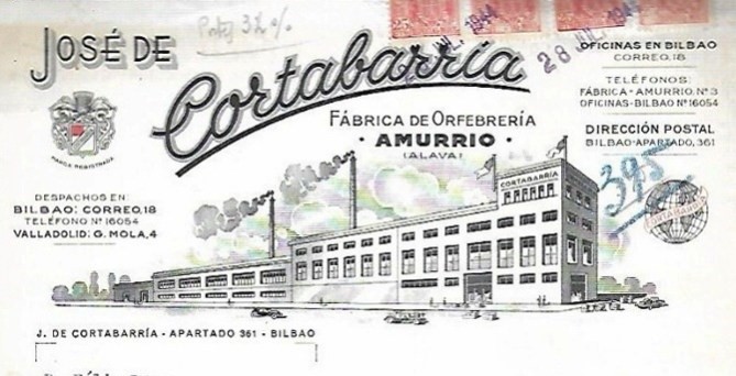 Amurrioko José Cortabarría fabrikaren faktura idazpuruarekin (1944). Jatorria: todocoleccion.net
