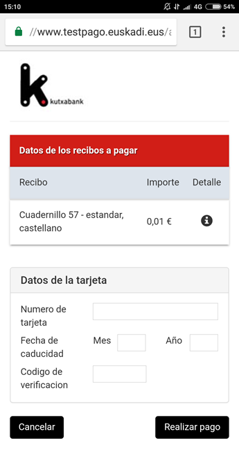 Ejemplo pantallas pago Responsive