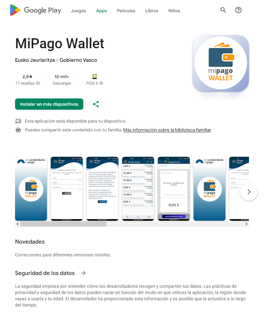 Pantlla de la aplicaci&oacute;n de Google Play