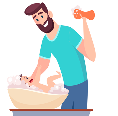 Un hombre ba&ntilde;a a un reci&eacute;n nacido