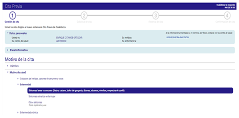 Imagen pantalla alicacion. Motivo de la cita